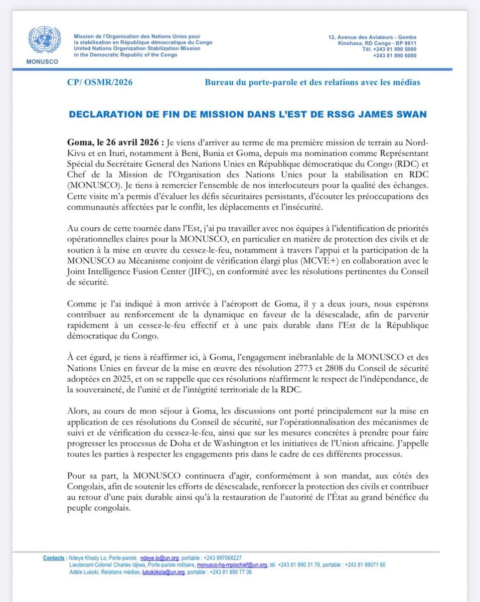 Goma : Discussions sur l'application des résolutions du Conseil de sécurité et le cessez-le-feu article de nouvelles polit...
