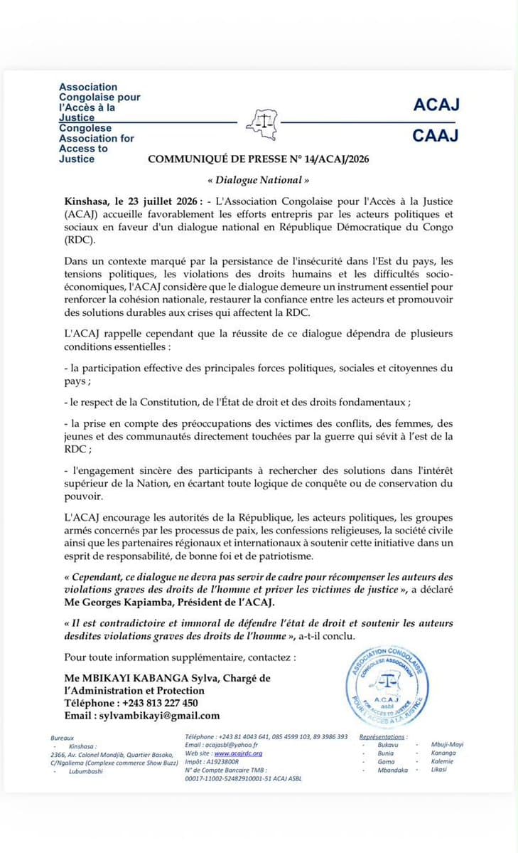 L'ACAJ plaide pour le dialogue comme solution aux crises en RDC article de nouvelles politics – Dernier article de nouvelles