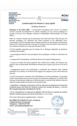 L'ACAJ plaide pour le dialogue comme solution aux crises en RDC article de nouvelles politics – Dernier article de nouvelles
