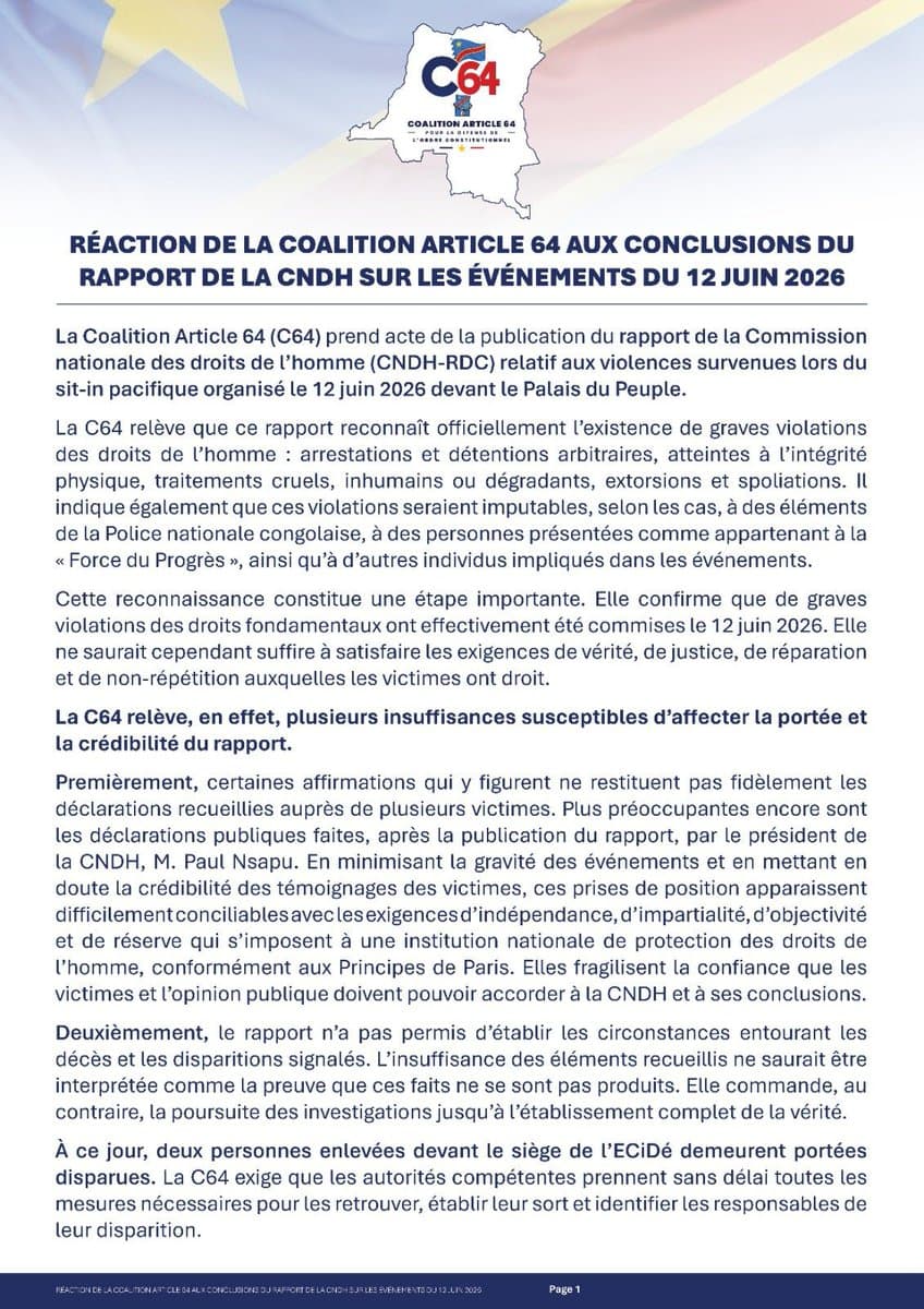 La coalition C64 juge insuffisant le rapport de la CNDH sur les incidents du 12 juin article de nouvelles politics – Derni...