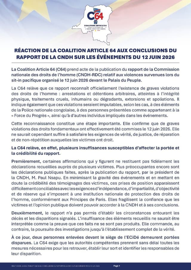 La coalition C64 juge insuffisant le rapport de la CNDH sur les incidents du 12 juin article de nouvelles politics – Derni...