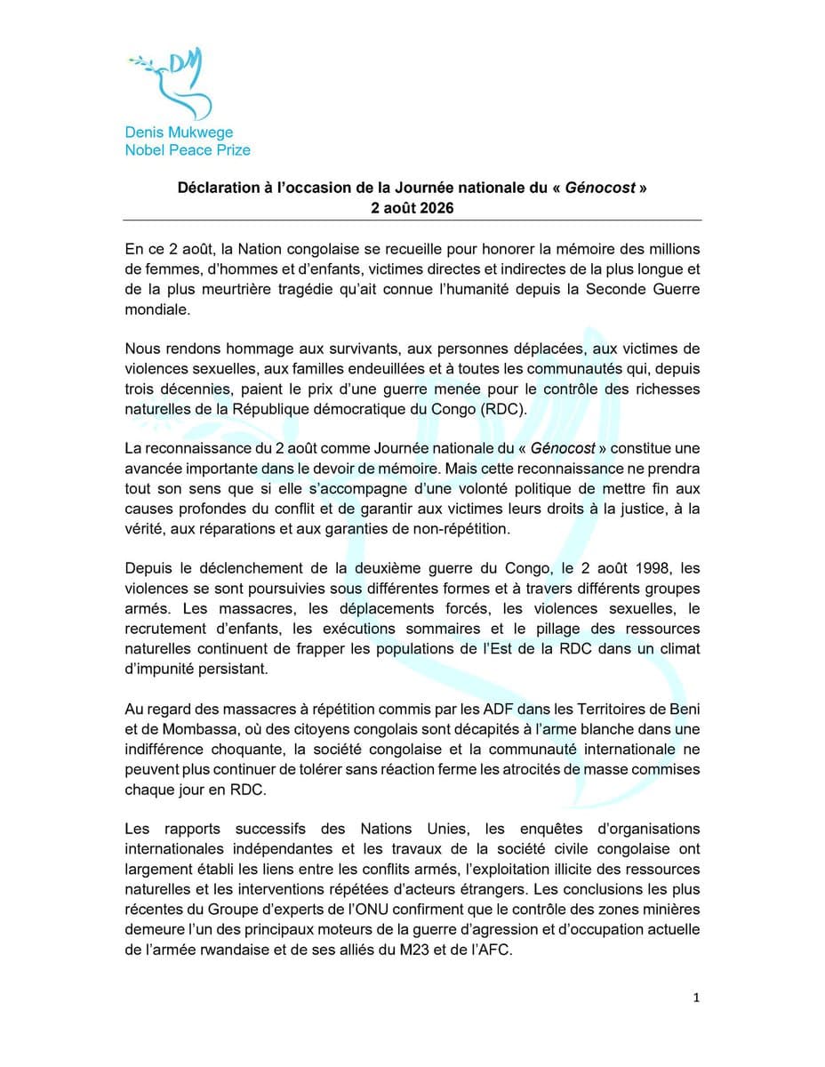 Dr Denis Mukwege appelle à transformer le Génocost en engagement politique concret article de nouvelles politics – Dernier...