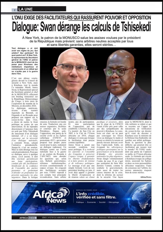 Revue de presse du 30 septembre 2026 : les unes des journaux congolais