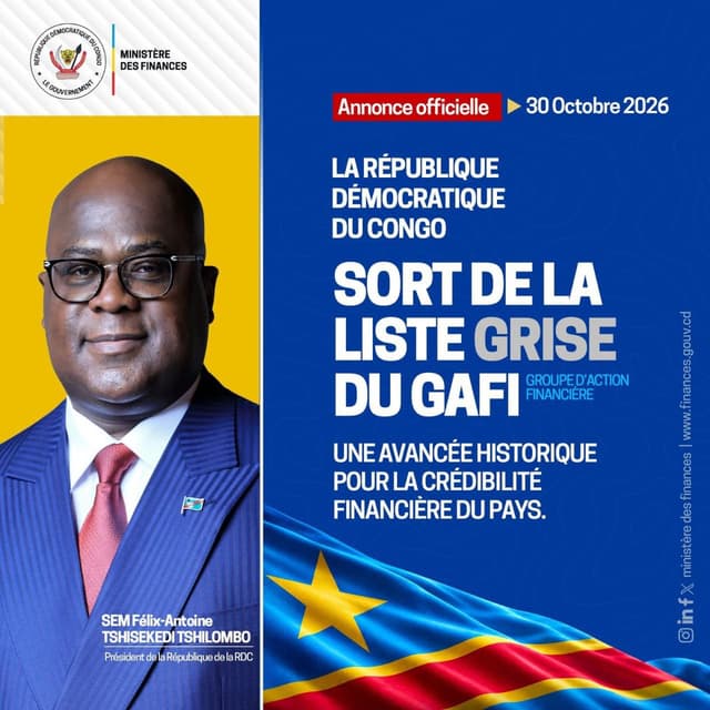 La RDC sort de la liste grise du GAFI : une victoire pour sa crédibilité financière