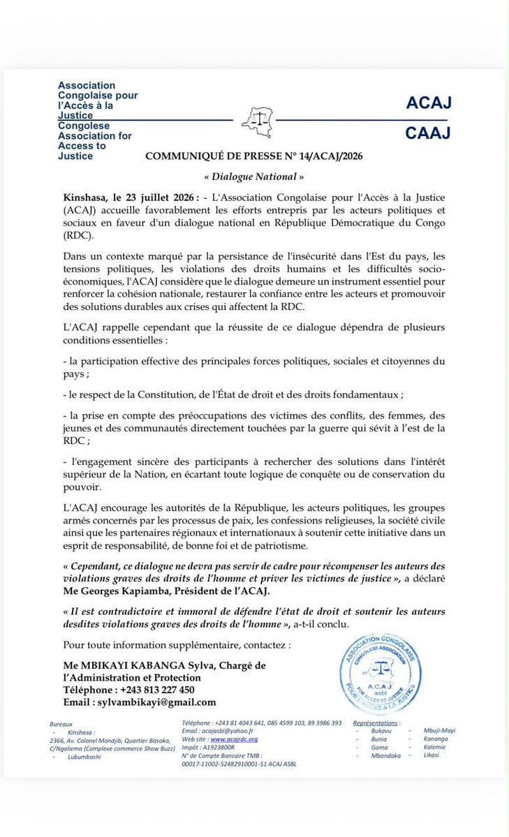 L'ACAJ plaide pour le dialogue comme solution aux crises en RDC article de nouvelles politics – Dernier article de nouvelles