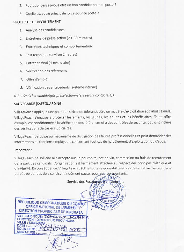 Assistant(e) Finance et Logistique – Kalemie, Goma, Bukavu, Kindu et Bunia at VillageReach ASBL RDC Finance position in Go...