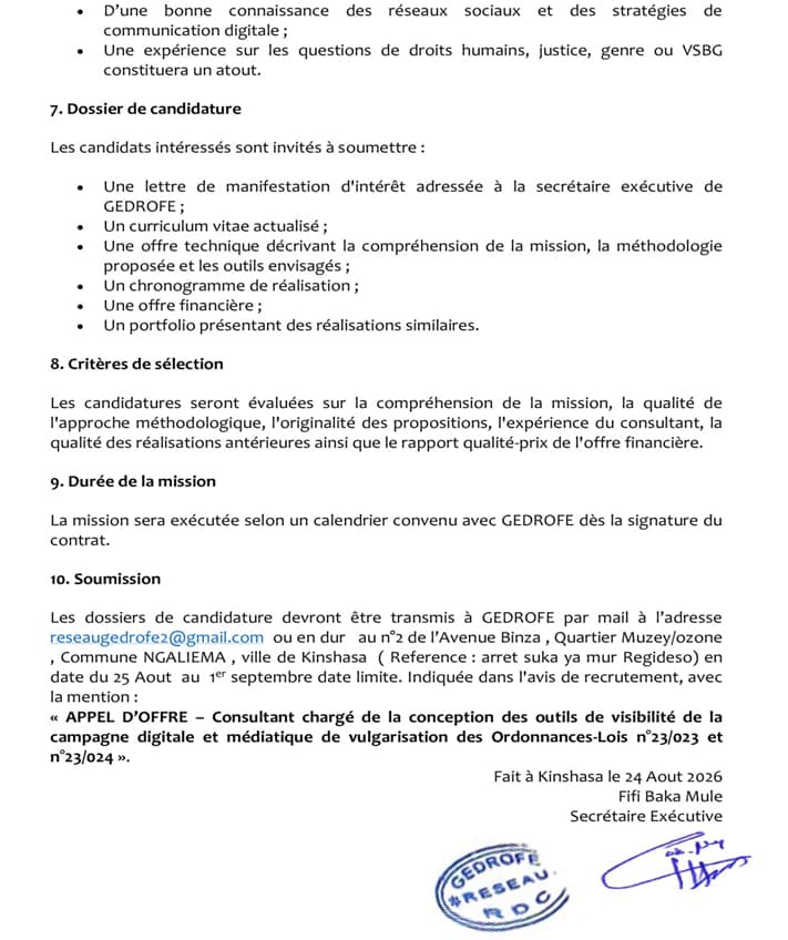 Consultant(e) en outils de visibilité de campagne digitale – Kinshasa at GEDROFE (Réseau Genre et Droit des femmes) commun...