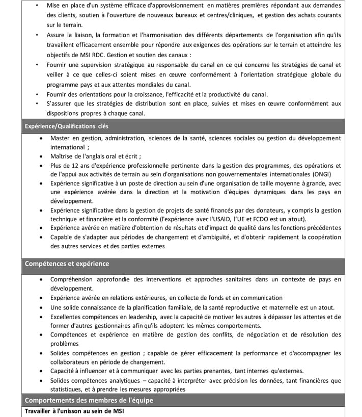 Directeur Pays Adjoint – MSI RD Congo | Kinshasa at MSI RD Congo Management position in Kinshasa – Career opportunity