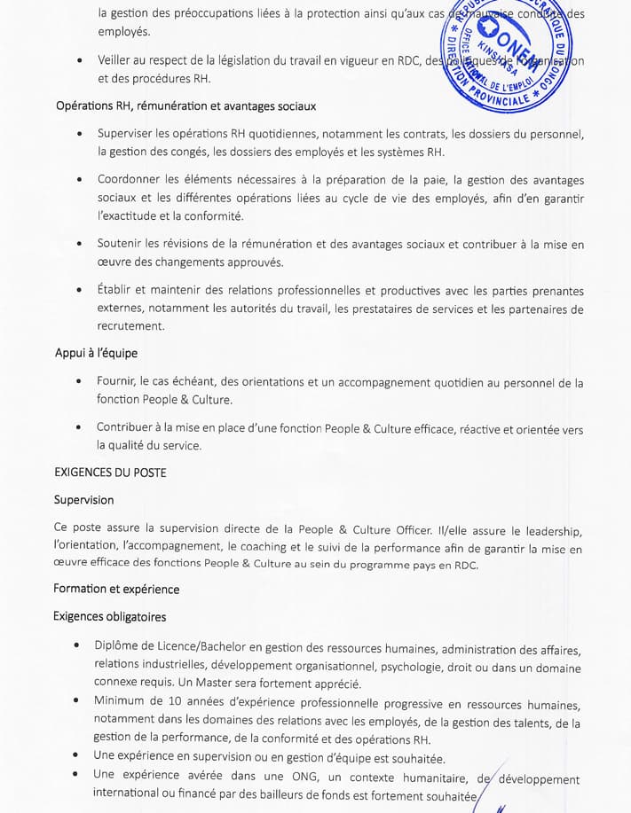 Senior People & Culture Manager – Kinshasa | VillageReach RDC at VillageReach ASBL RDC hr position in Kinshasa – Career op...