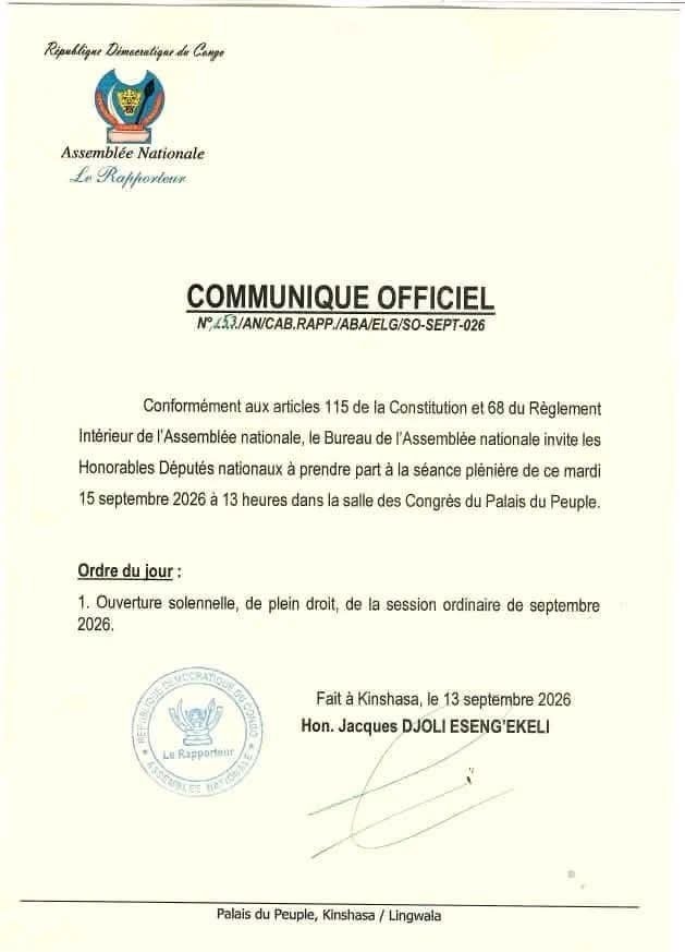 Le Bureau de l'Assemblée nationale fixe la rentrée parlementaire au 15 septembre article de nouvelles politics – Dernier a...