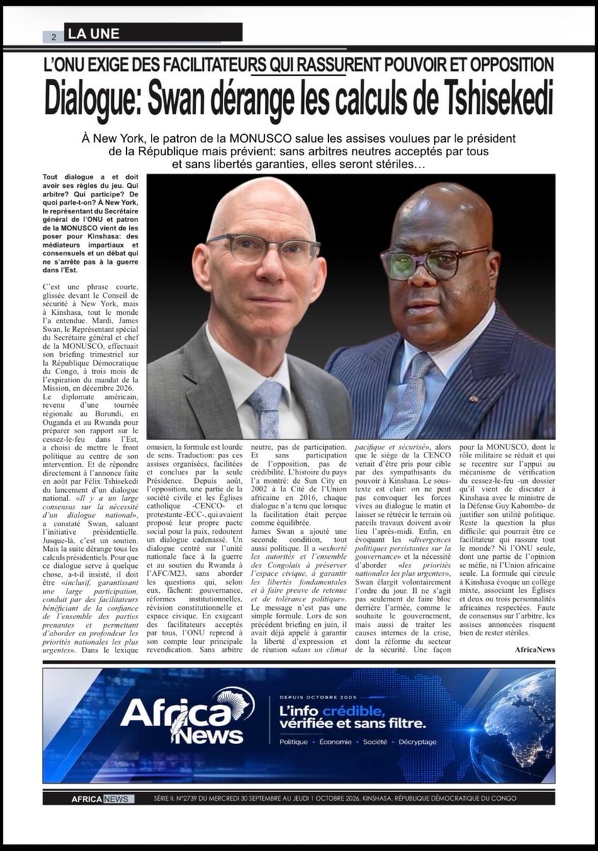 Revue de presse du 30 septembre 2026 : les unes des journaux congolais article de nouvelles society – Dernier article de n...